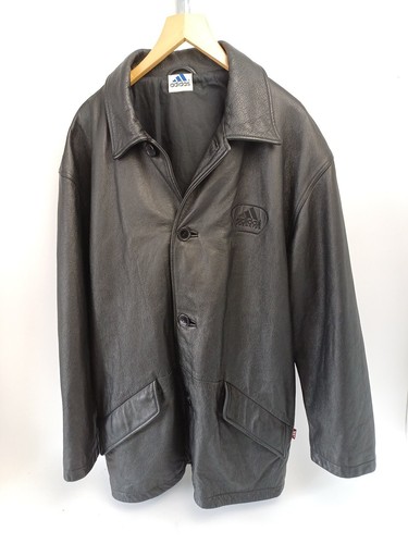 Vintage 90's Adidas Predator Black Leather Jacket Size L Super Rare VG Condition - Picture 4 of 9
