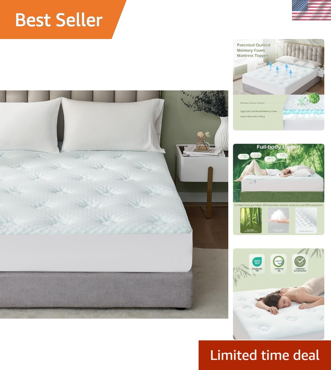 Cooling Gel Infused Queen Memory Foam Mattress Pad for Ultimate Back Pain Relief