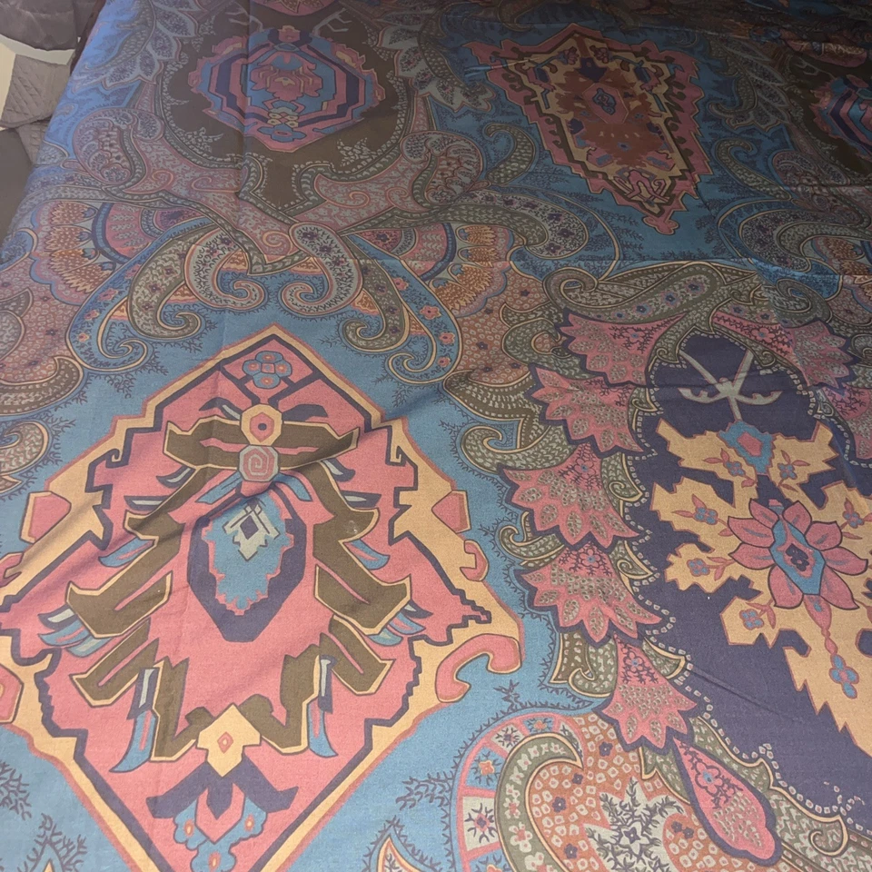 Ralph Lauren Paisley Queen Flat Sheet USA Purple Blue Camel Brown NWOT + 1  Case - Image 3 of 4