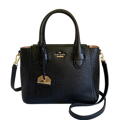 Kate Spade Black Leather Satchel Bag Rolled Double Handles Crossbody Gold Hardwa