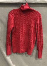 Eddie Bauer Women's Red Cable Knit Mock Neck Sweater Petite L