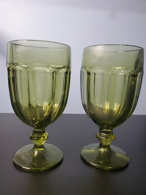Set of 6 Vintage Libbey Duratuff Gibraltar Olive Green Ice Tea Water Goblets
