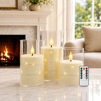 LED Kerzen Mit Lichterkette 3Er Set Fernbedienung Timer Batterie Wohnzimmer Deko