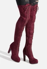 Remi by SHOEDAZZLE, Bordeaux faux suede lace up corset platform boots SZ 6.5 WC