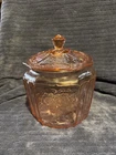 Vintage Pink Depression Glass Cookie Jar Anchor Hocking Mayfair Open Rose