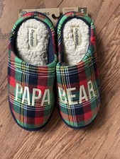 Dearfoams Plush S 7-8 Embroidered Multi Plaid Lined Clog Slippers  Papa Bear  
