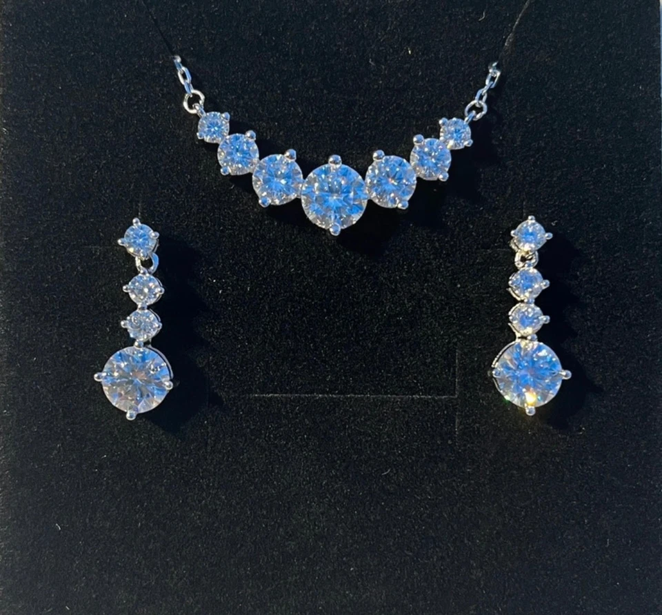 925 Sterling Silver Moissanite Necklace & Earrings Set 5.4ct | With Certificate - image 2 of 4