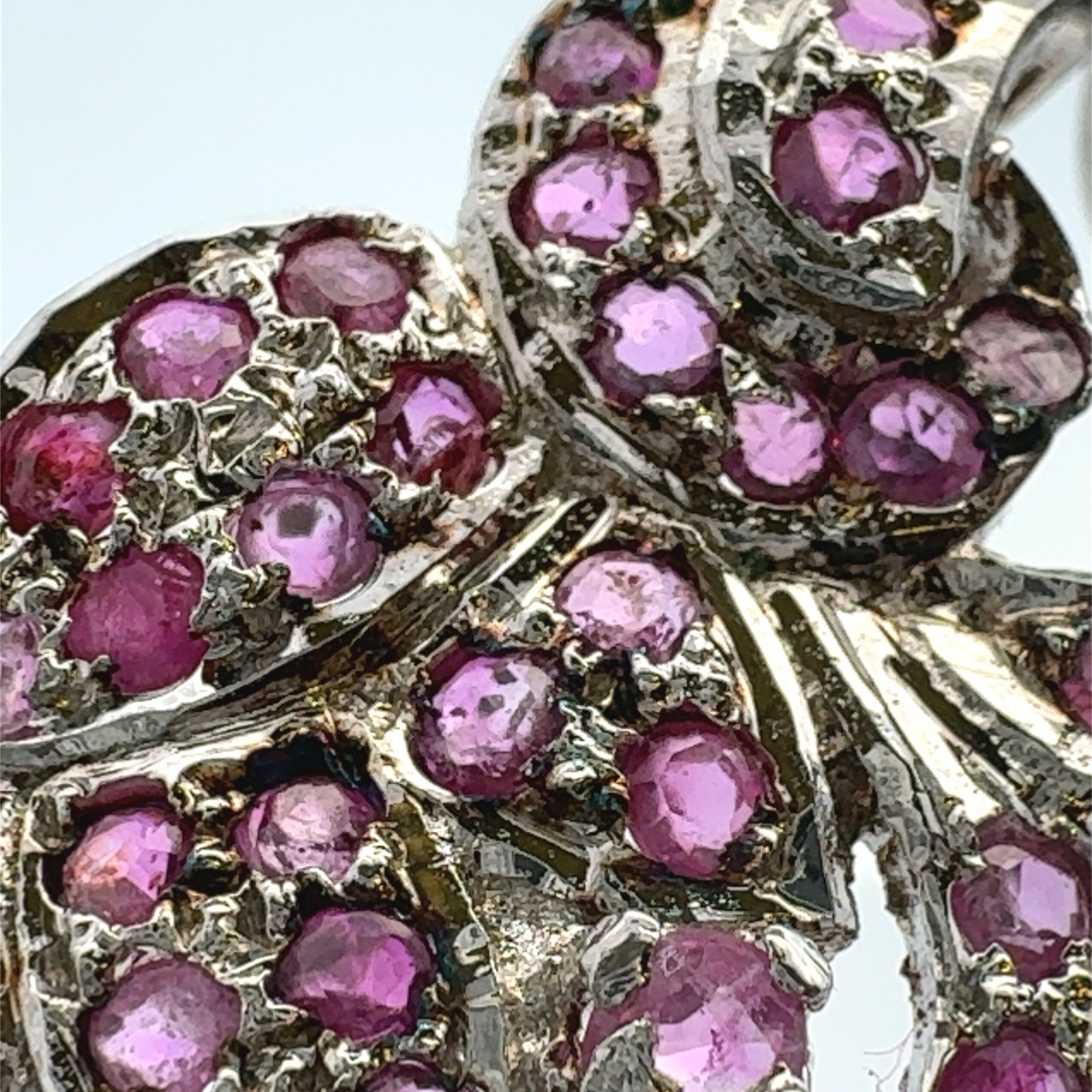 Estate 925 Sterling Silver Ruby Cluster Floral Le… - image 6