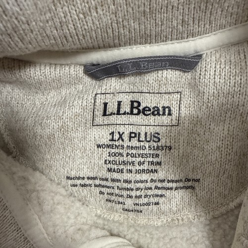 LL Bean Fleece Vest Womens 1X  Gray Ivory Full Zip Sweater Pockets Mock Neck - Picture 5 of 9
