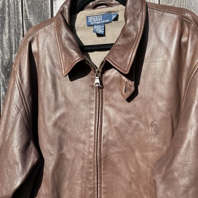 Vintage Polo Ralph Lauren Leather Jacket Bayville Brown Men's XL