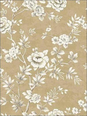Wallpaper Metallic Gold Cream Bissette Floral Trail 60 sq ft Bolt
