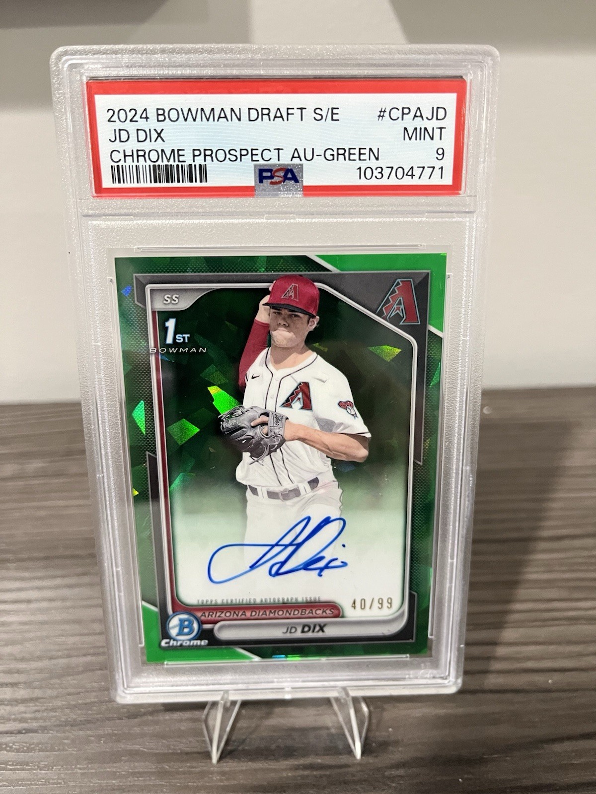 2024 Bowman Draft 1st Chrome GREEN SAPPHIRE AUTO/99 JD Dix PSA 9 #CPA-JD
