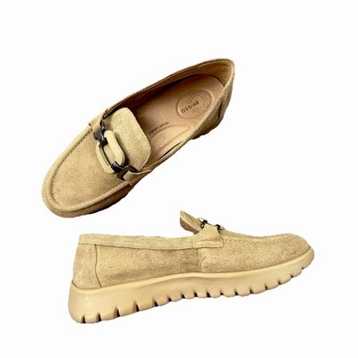 Briooso Suede Loafers Size 7.5M Beige Comfort Flats Leather Slip On
