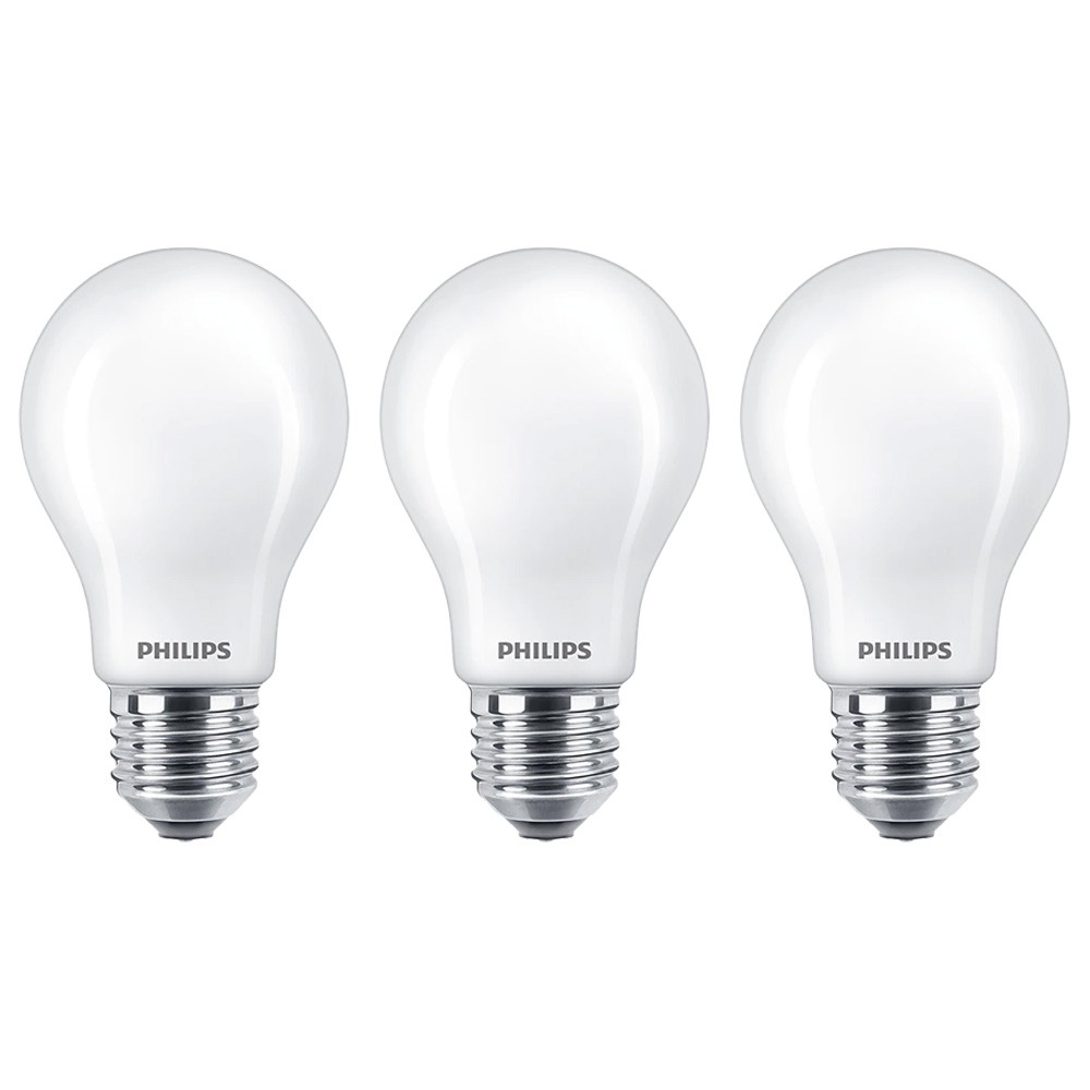 3x Philips LED A60 Bulb Shape 7W=60W E27 Matt 806lm Warm White 2700K