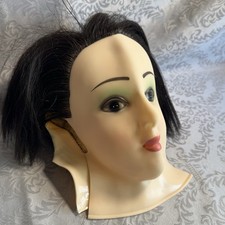 Vintage Flexible Cosmetology Mannequin Face Head W Rooted Brown Hair