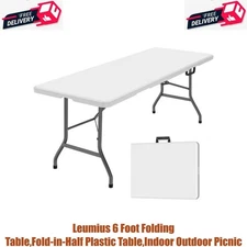 Leumius 6 Foot Folding Table,Fold-in-Half Plastic Table,Indoor Outdoor Picnic