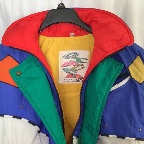 Giacca Duck-Down-Filled Puffer Jacket Womens L Vtg Colorblock 6" Black Fringe - Picture 8 of 24