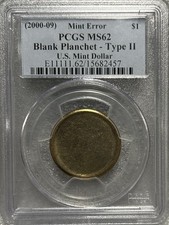 2000-09 $1 PCGS MS 62 Mint Error Blank Planchet Type 2 BOX32-30