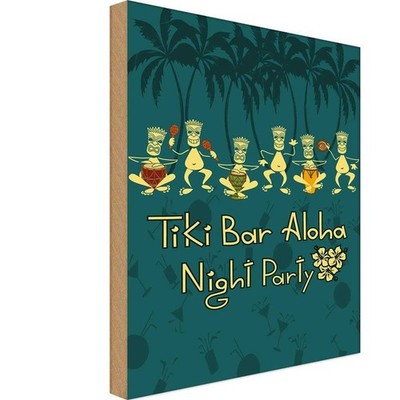 Holzschild 18x12 cm Alkohol Tiki Bar Aloha Night Party Deko Geschenk Holz Schild