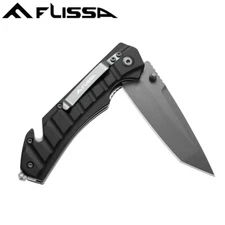 FLISSA 4.75" Folding Pocket Knife Tactical Knife Tanto Point Blade HRC52-57 Hard