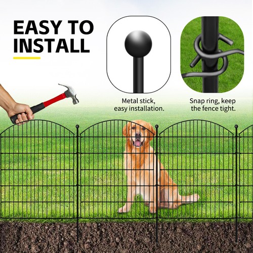 10 Panels Garden Fence With Gate Metal Animal Barrier Wire Border Ground Stake - Picture 4 of 9