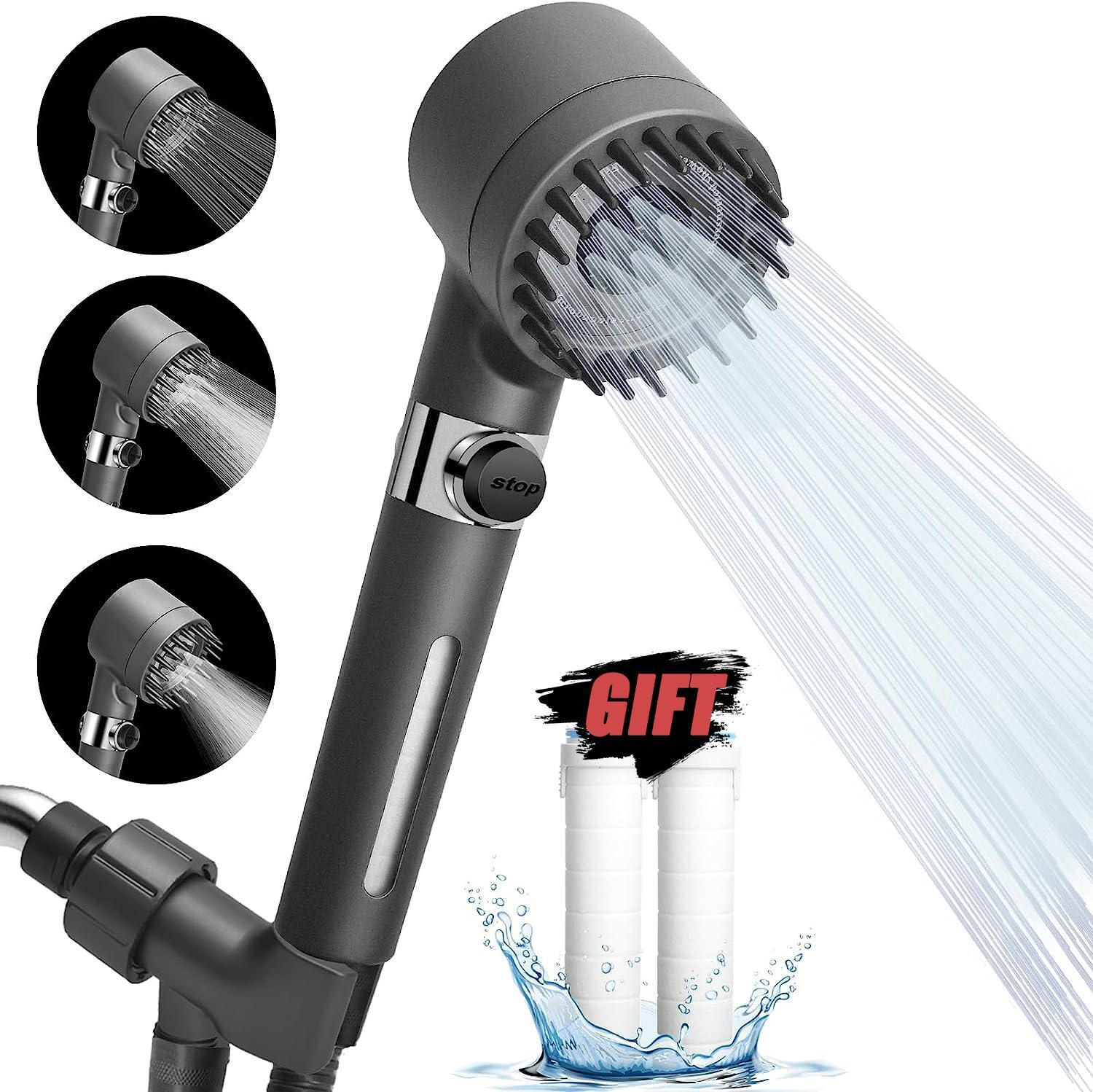 High-pressure Shower Head 3-mode Adjustable Spray Faucet Massage Brush Filter
