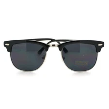 Browline Sunglasses Classic Semi Rimless Super Dark Lens (Black/Silver/Black)
