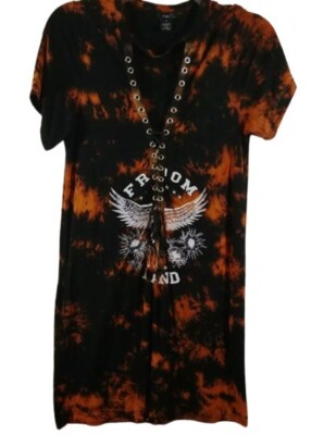 Rue21 Womens T-Shirt Dress Freedom Eagle Graphic Brown Combo Tie Dye Lace Up  M | eBay