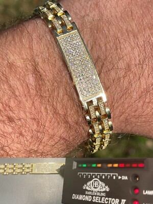 MOISSANITE Presidential ID Bracelet 14k Gold Plated Real 925 Silver Iced HipHop