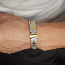 Believer Cross Bracelet Stainless steel dual tone men's bracelet 8.6inch 12mm