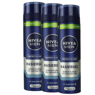 Nivea Rasiergel 3 x 200 ml mild Rasiergel für Herren normale Haut fürs Gesicht S