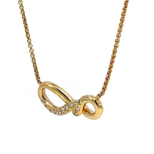 David Yurman 18K Yellow Gold Diamond Continuance Pendant Necklace 16" - J378 - Picture 3 of 11