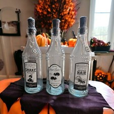 LED Light Up Set of 3 Witch Potion Bottles with Cork Caps Halloween Decor 2023