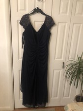 NWT Navy Blue Short Sleeve Formal Evening Gown Dress Mother of Bride/Groom SZ 16