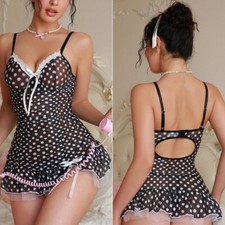 Women's V Neck Mini Dress Sexy Lingerie Bodysuit Babydoll Sleepwear Nightgown US