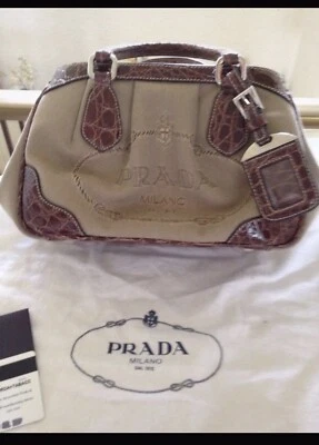 Sac À Main Prada Milano en toile et cuir exotique - Photo 1/4
