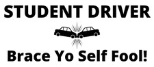 Funny Student Driver Bumper Sticker / Window Decal Brace Yo Self Fool