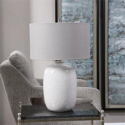 Uttermost Winterscape Ceramic and Steel Table Lamp in Cream-ivory/Nickel - Picture 6 of 7