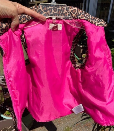 LEI Girls Cheetah Puffer Vest Full Zip Medium Sz 7 / 8 Pink & Brown - Picture 5 of 6