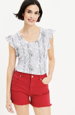 Loft Women s Star Flutter Sleeve Scoop Neck Tee Small Navy & White Preppy NWT