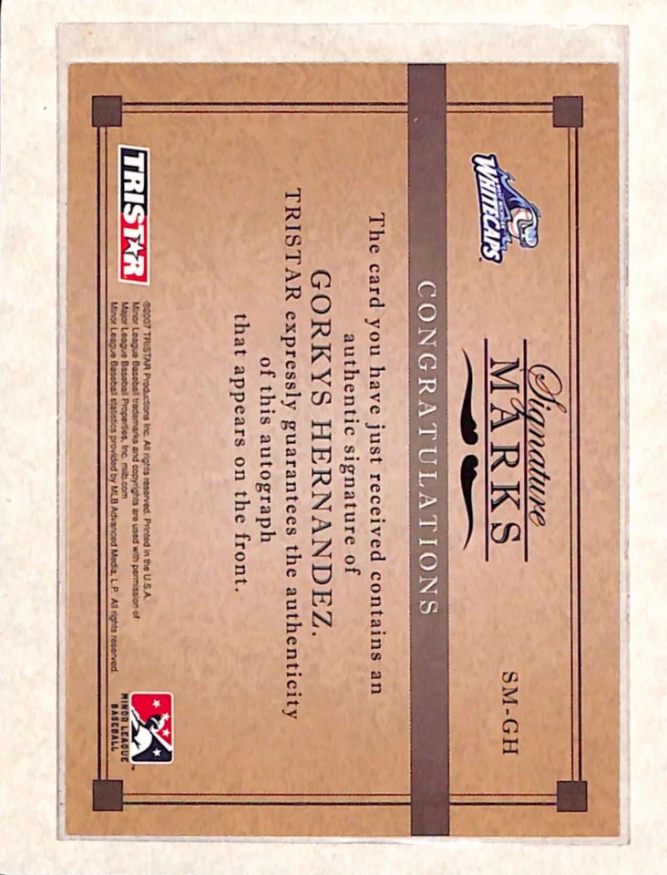 2007 Tristar Signature Marks #SM-GH Gorkys Hernandez AUTO NM - Image 2 of 2