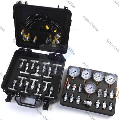 Hydraulic Pressure Gauge Test Kit Set 5 Hose 5 Gauges+14 Connectors 13 Couplings