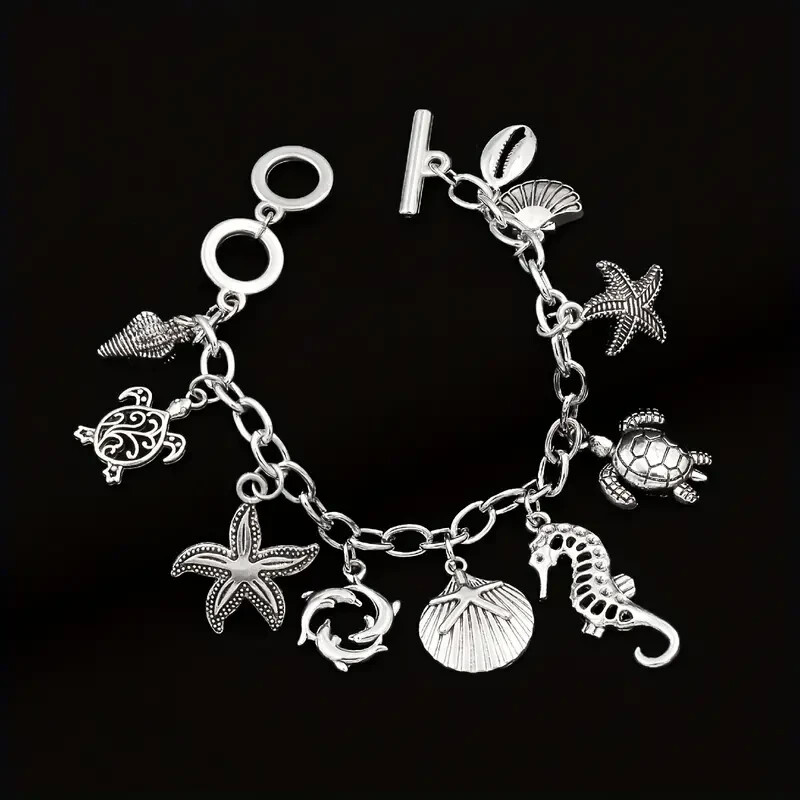 925 Silver Dolphin Starfish Sea Turtle Sea Horse Beads 7.5