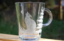 Teetasse mit gravur Wolf echt Handgeschliffen Glasgravur