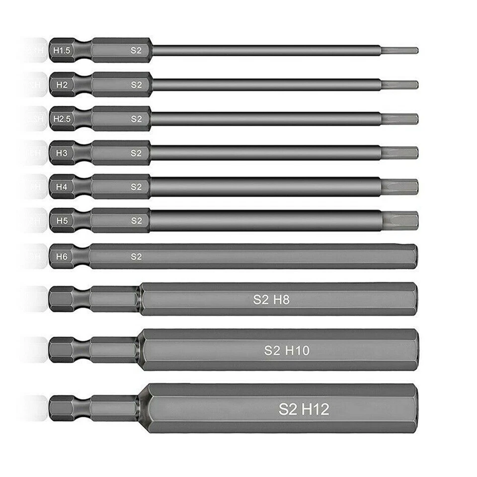 10x Hex Key Allen Bit Set Quick Change Connect Impact Driver Drill Metric Long