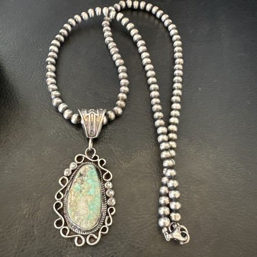 Mens Women Navajo Sterling Silver Green Royston Turquoise Necklace Pendant 18682 - Picture 11 of 14