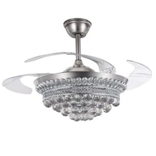 Silver 42"Modern Crystal Ceiling Fan with Light LED 3 Color Change Chandelier