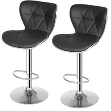 Modern Black Shell Back Bar Stools Set PU Leather Seat with Footrest Home Decor