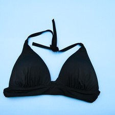 Victorias Secret Large Black Triangle Ruched Halter Plunge Bikini Top Swimwear