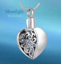 New Heart Crystal Embossed Cremation Urn Keepsake Ash Silver Memorial Necklace